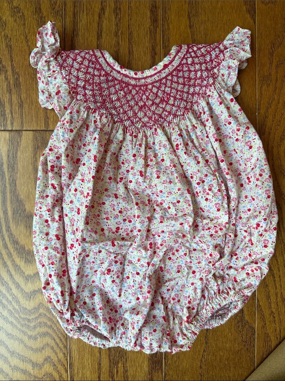 Floral Smocked Bubble Romper in White & Pink